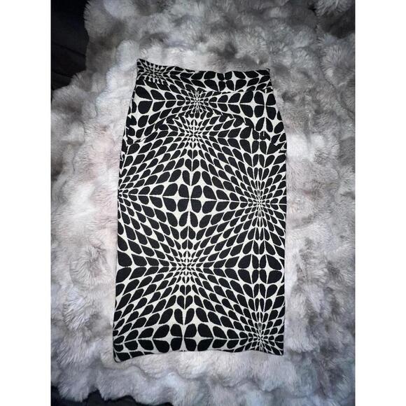 Isabel De Predro Womens Black White Abstract Stretch Pencil Midi Skirt Size 8 - Picture 2 of 9